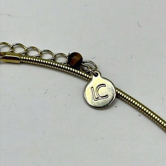 Liz Claiborne Choker Necklace  Gold Tone with Modern Pendant Big Bold Statement - Picture 5 of 8